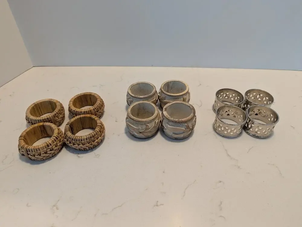 napkin rings Lot Of 3 Rattan Wooden Silver Set Of 4 Each Beachy Boho